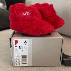 UGG Red Fluffy Infant Booties